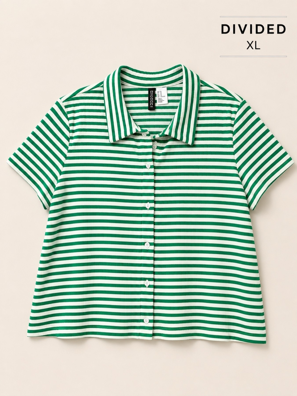 EUC Divided Green & White Striped Button-Down Short Sleeve Shirt, XL